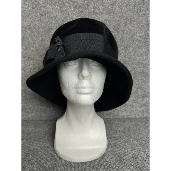 Vintage Florence cloche hat black velvet large bow Nagy Hute bucket steampunk main image 8